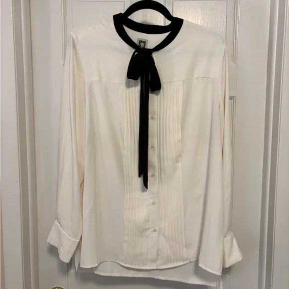 Anne Klein Tie-neck Tuxedo Blouse - Picture 1 of 6